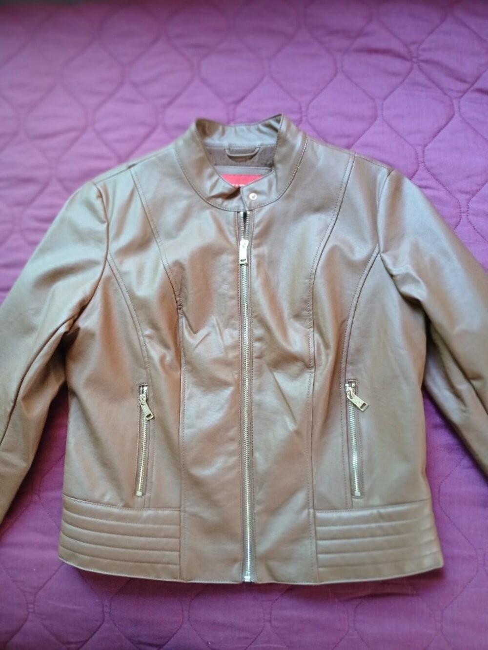 New  GUESS  waist length imitation leather  brown jacket
